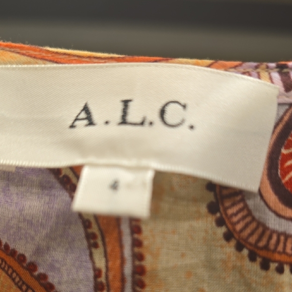 A.L.C. Luna Cotton Swirl Print Mini Dress Split Sleaves in Peach and Brown NWOT - Picture 2 of 16